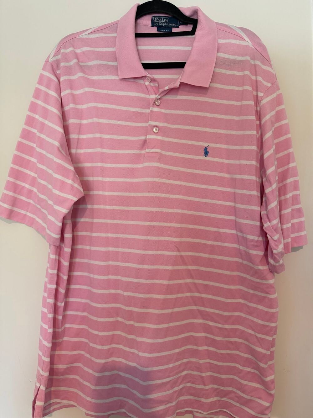 Polo Ralph Lauren Golf Fit Men's XL Pink White Striped Polo Shirt